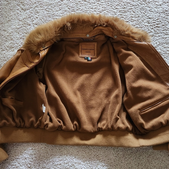 KNOLES CARTER CHESTNUT BROWN ITALIAN LAMBSKIN COAT BOMBER - Picture 9 of 10